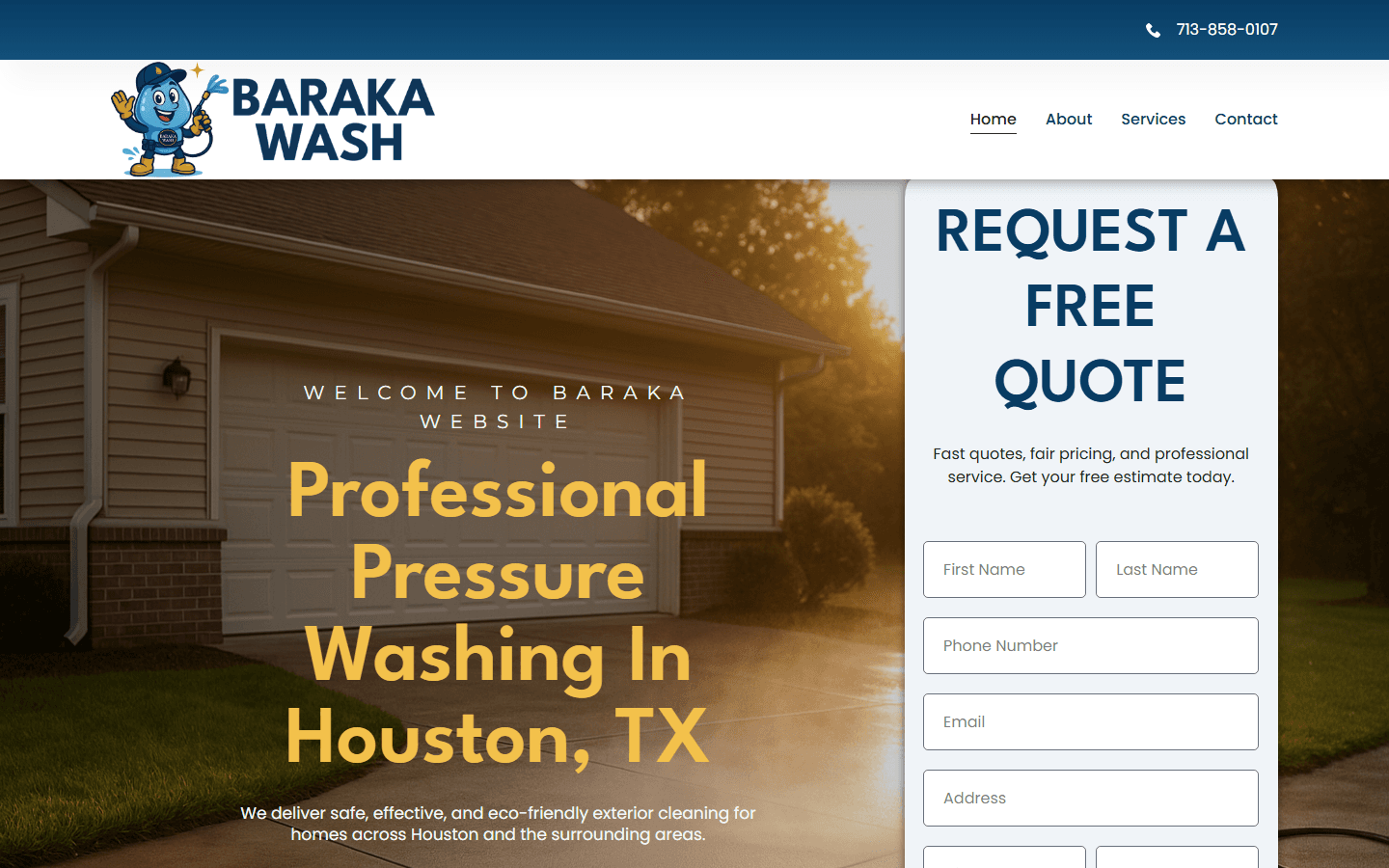 Baraka Wash website — desktop view