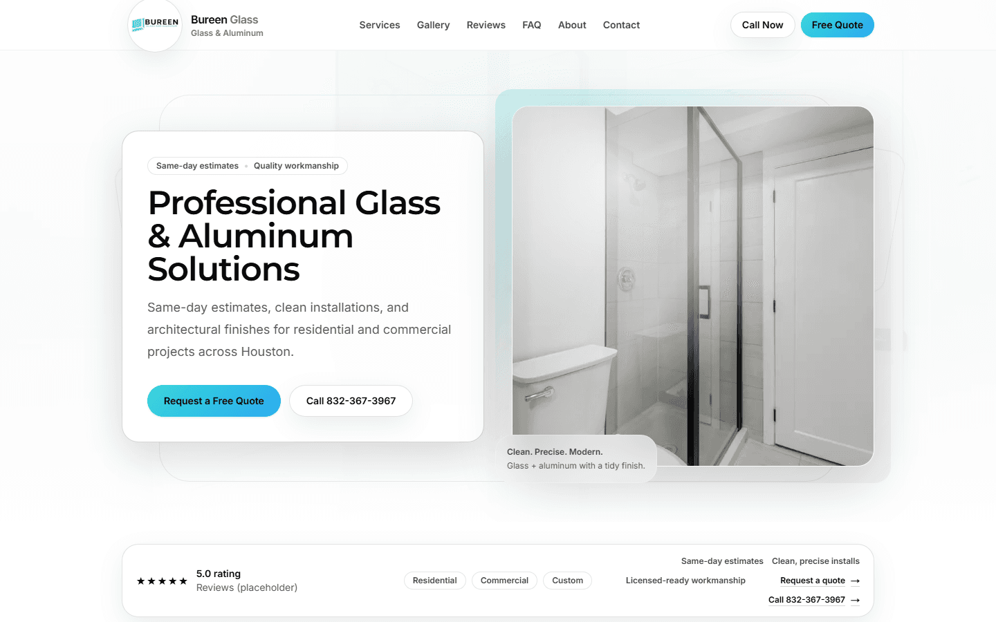 Bureen Glass Services website — desktop view