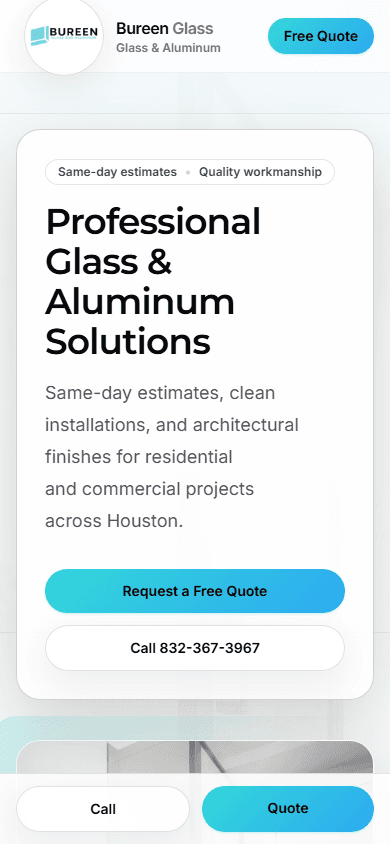 Bureen Glass Services website — mobile view