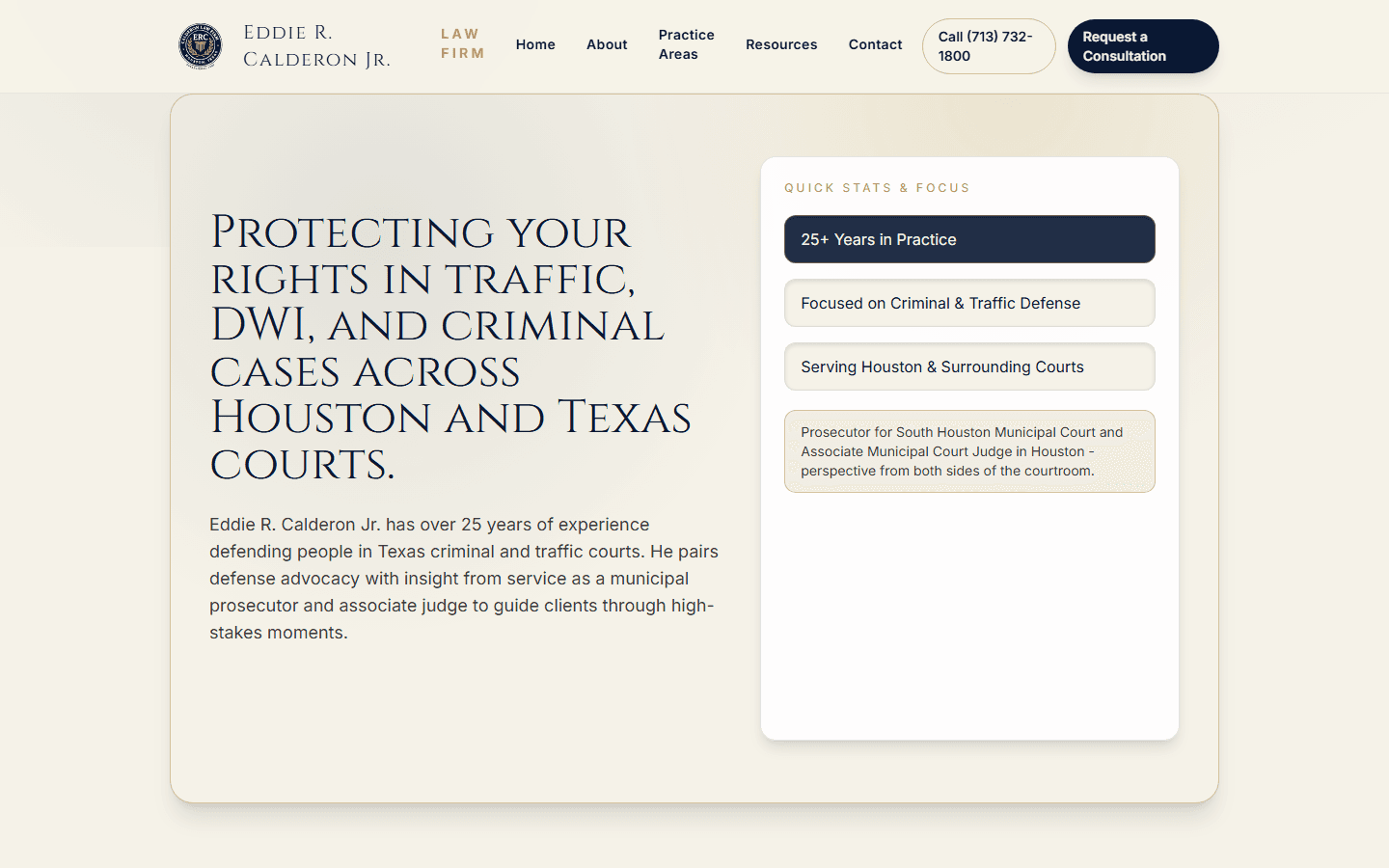 Eddie Calderon Attorney website — desktop view